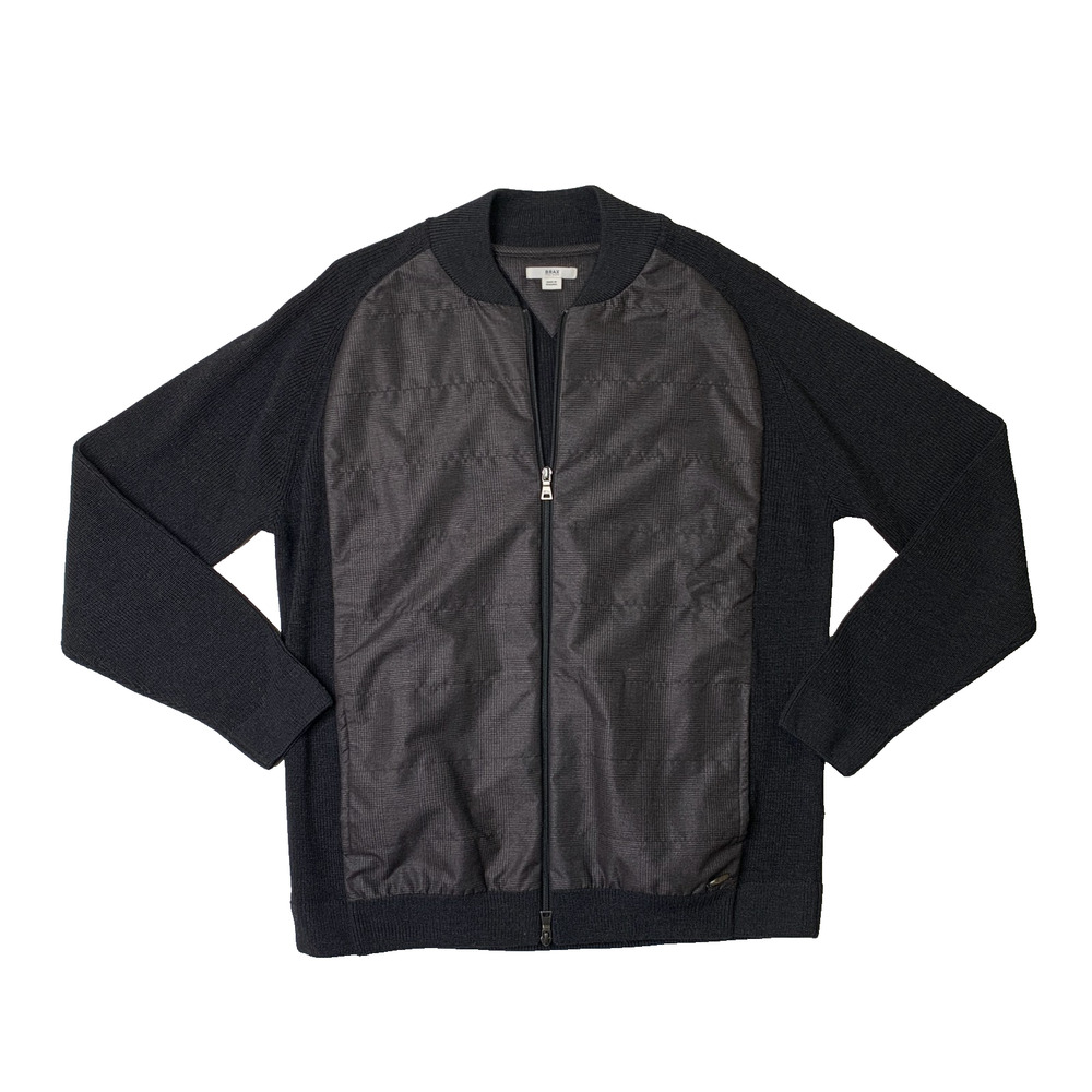 Brax Jacket Mens XL Slim Black Juri Wool Blend Mixed Media Hybrid Full Zip Track